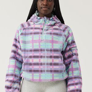 Outdoor Voices Primo Fleece 1/4 Zip Cropped Hoodie Picnic Plaid XL